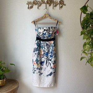 NWT Little Mistress Floral Strapless Midi Pencil Dress US 2